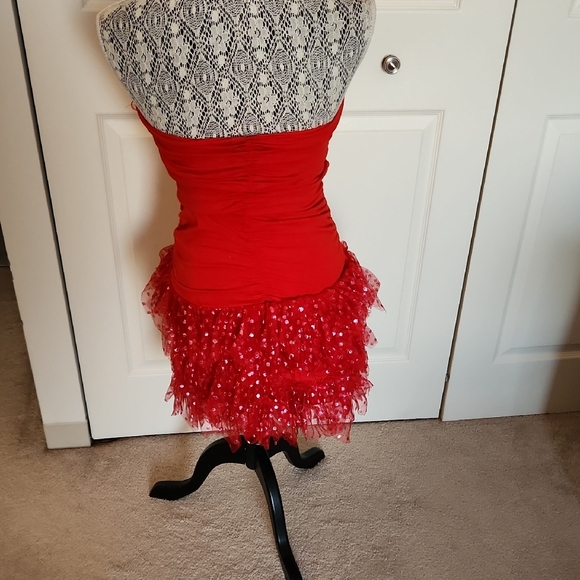 Red Strapless Dress with Tulle Skirt - Picture 3 of 5